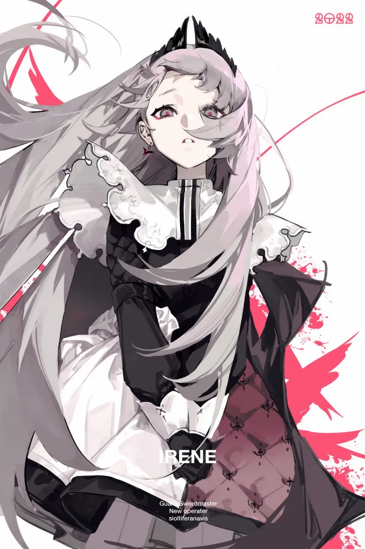 1girl,cowboy_shot,scar,solo,own_hands_together,character_name,head_wings,jacket,very_long_hair,parted_lips,gloves,simple_background,grey_hair,grey_eyes,jewelry,white_skirt,white_background,looking_at_viewer,scar_across_eye,skirt,vertical,red_pupils,earrings,scar_on_face,puffy_sleeves,puffy_long_sleeves,dress,pantyhose,long_hair,long_sleeves,black_jacket,black_gloves,black_dress