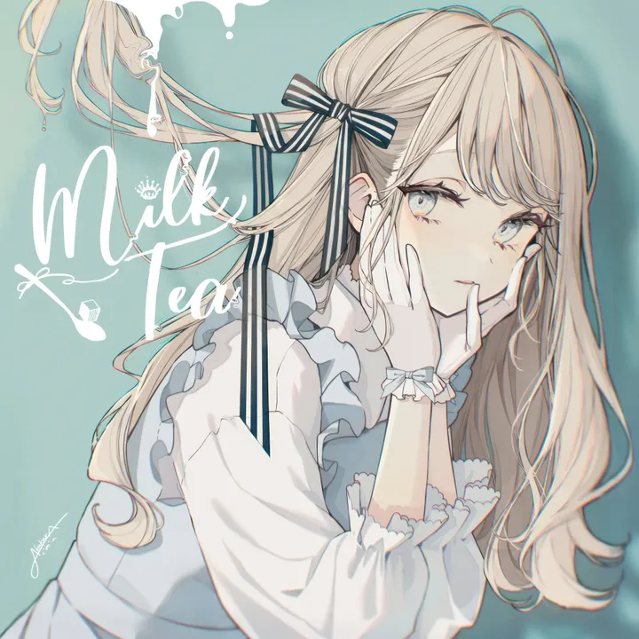 1girl,ribbon,upper_body,bangs,solo,hands_on_own_face,hands_on_own_cheeks,closed_mouth,hair_ribbon,gloves,striped,light_brown_hair,grey_eyes,white_gloves,white_shirt,white_dress,looking_at_viewer,vertical,signature,blush,frills,blue_eyes,bow,hair_bow,shirt,dress,blonde_hair,long_hair,long_sleeves,shadow