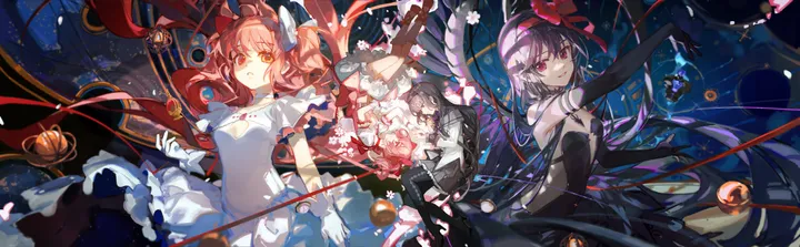 braid,ribbon,twin_braids,bangs,twintails,hairband,multiple_girls,hair_ribbon,two_side_up,bow_weapon,gloves,holding_weapon,holding,horizontal,weapon,soul_gem,rose,white_gloves,white_dress,white_choker,looking_at_viewer,glasses,short_sleeves,skirt,smile,pink_hair,pink_eyes,purple_eyes,red_ribbon,red_hairband,red_eyes,red-framed_eyewear,red_bow,wings,frills,frilled_dress,argyle,argyle_legwear,bow,hair_bow,dress,pantyhose,long_hair,elbow_gloves,bare_shoulders,choker,magical_girl,flower,yellow_eyes,black_hair,black_gloves,black_dress,black_pantyhose