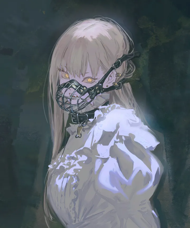 1girl,upper_body,bangs,solo,mouth_mask,jewelry,looking_at_viewer,piercing,ear_piercing,vertical,earrings,frills,puffy_sleeves,blonde_hair,long_hair,mask,collar,yellow_eyes