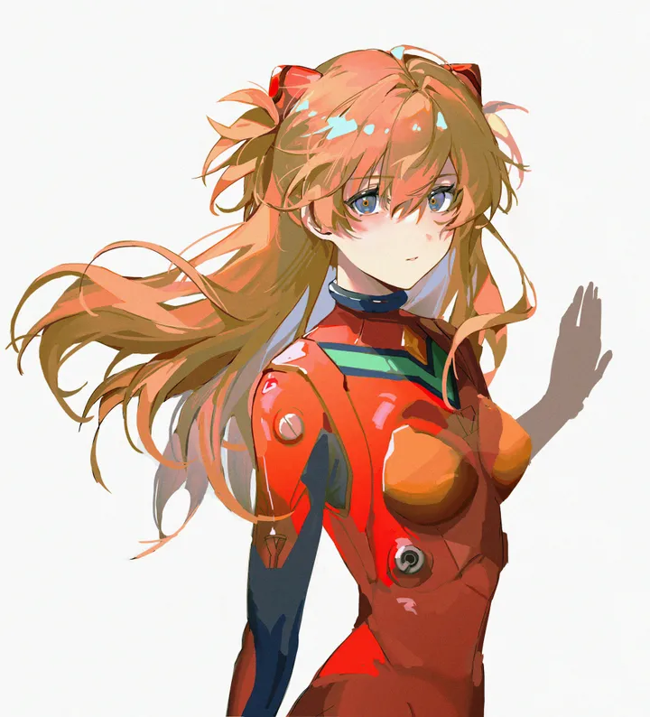 1girl,medium_breasts,breasts,upper_body,bangs,solo,closed_mouth,two_side_up,hair_between_eyes,simple_background,orange_hair,white_background,looking_at_viewer,vertical,red_bodysuit,blue_eyes,bodysuit,long_hair