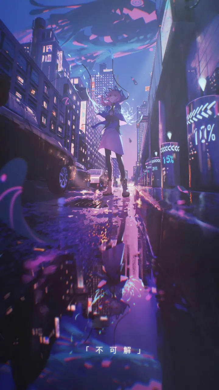 1girl,virtual_youtuber,hood,full_body,solo,reflection,ground_vehicle,city,cityscape,multicolored_eyes,night,sky,jacket,hooded_capelet,building,outdoors,skyscraper,car,hood_down,looking_at_viewer,skirt,vertical,standing,pink_hair,dress,long_sleeves,boots,shoes,yellow_pupils