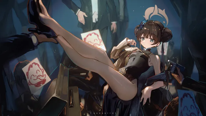 1girl,double_bun,chinese_clothes,breasts,full_body,bangs,solo_focus,legs,legs_up,closed_mouth,hair_bun,multiple_boys,thighs,halo,hair_ornament,china_dress,pelvic_curtain,sleeveless,sleeveless_dress,horizontal,looking_at_viewer,blue_eyes,small_breasts,dress,pantyhose,long_hair,bare_shoulders,high_heels,black_hair,black_dress,black_footwear